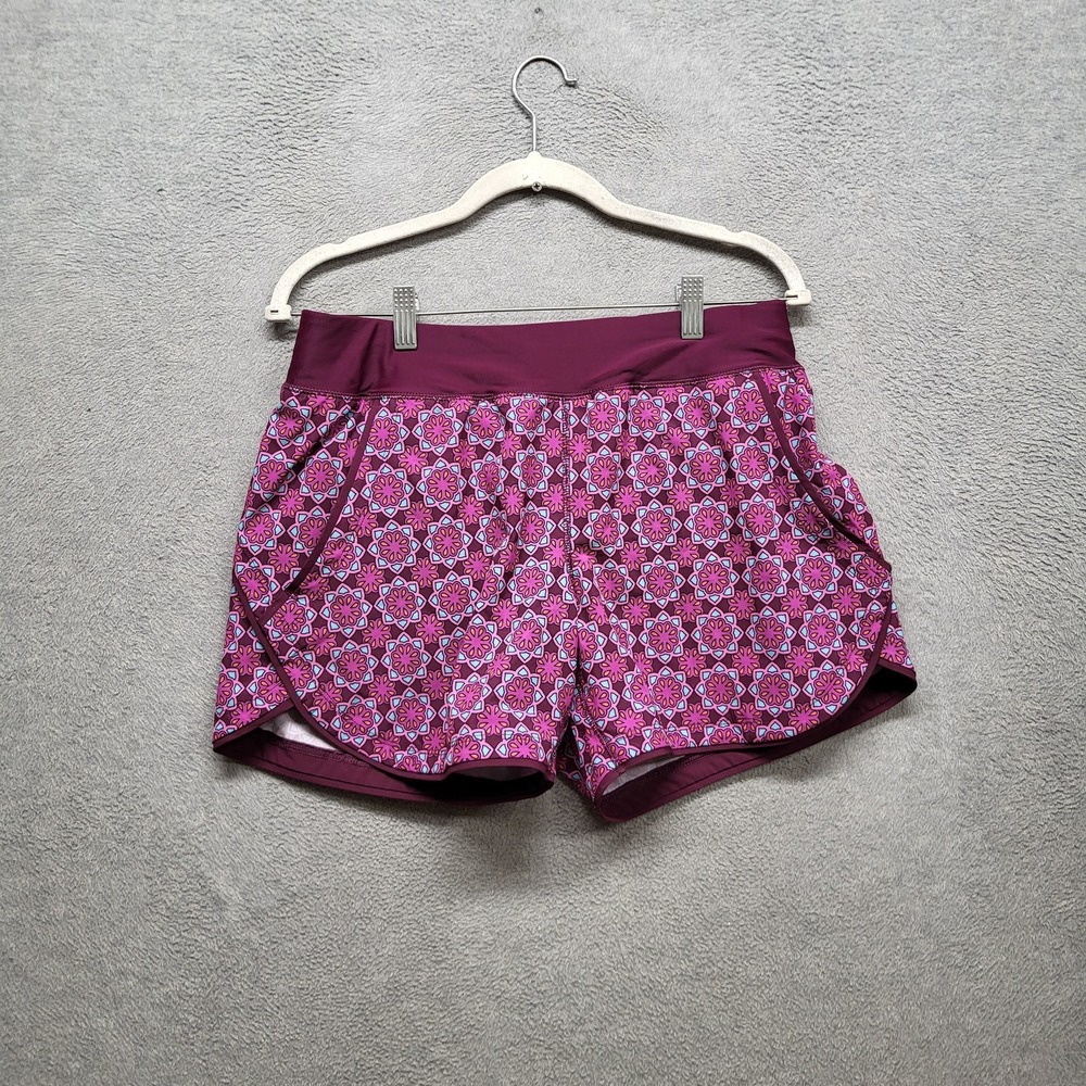 Lands' End Women Activewear Shorts 8P Purple Geometric 3" Inseam
